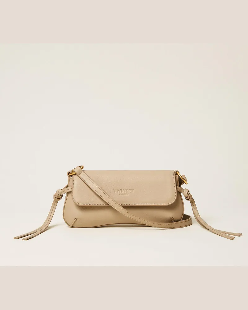 Twin-Set Umhängetasche mit Lederpatte Dove-beige