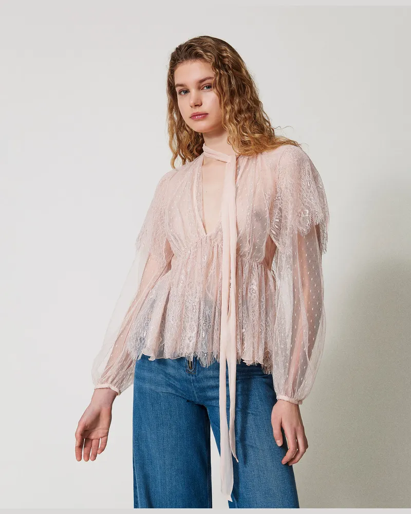 Twin-Set Blusen - Bluse aus Spitze und Plumetis-Tüll, Pretty Pink, Größe Pretty