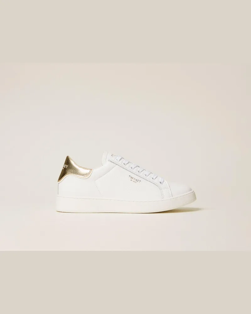 Twin-Set Schuhe - Sneaker aus Leder, Zweifarbig Optisches Weiß / Gold, Größe Zweifarbig