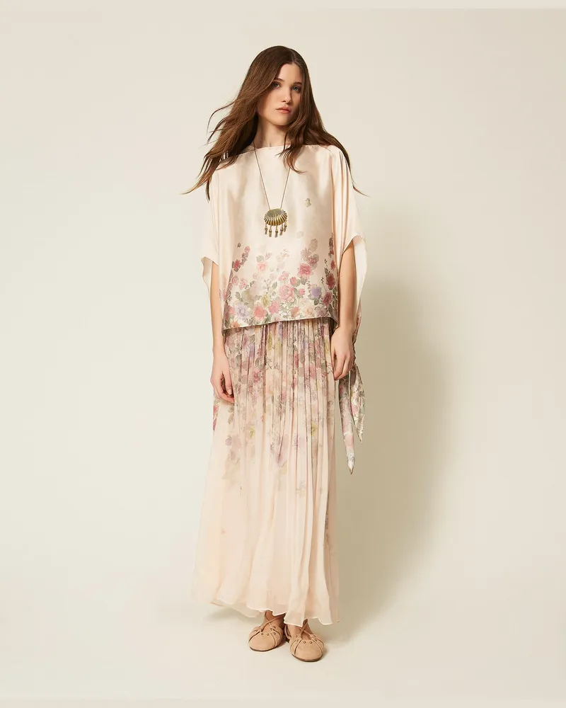 Twin-Set Blusen - Poncho mit Schleifen-Print, Print Wildflowers Pastel Color, Einheitsgröße Print