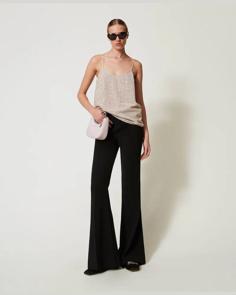 Twin-Set Hosen - Flare-Hose aus fließendem Krepp, Schwarz, Größe Schwarz