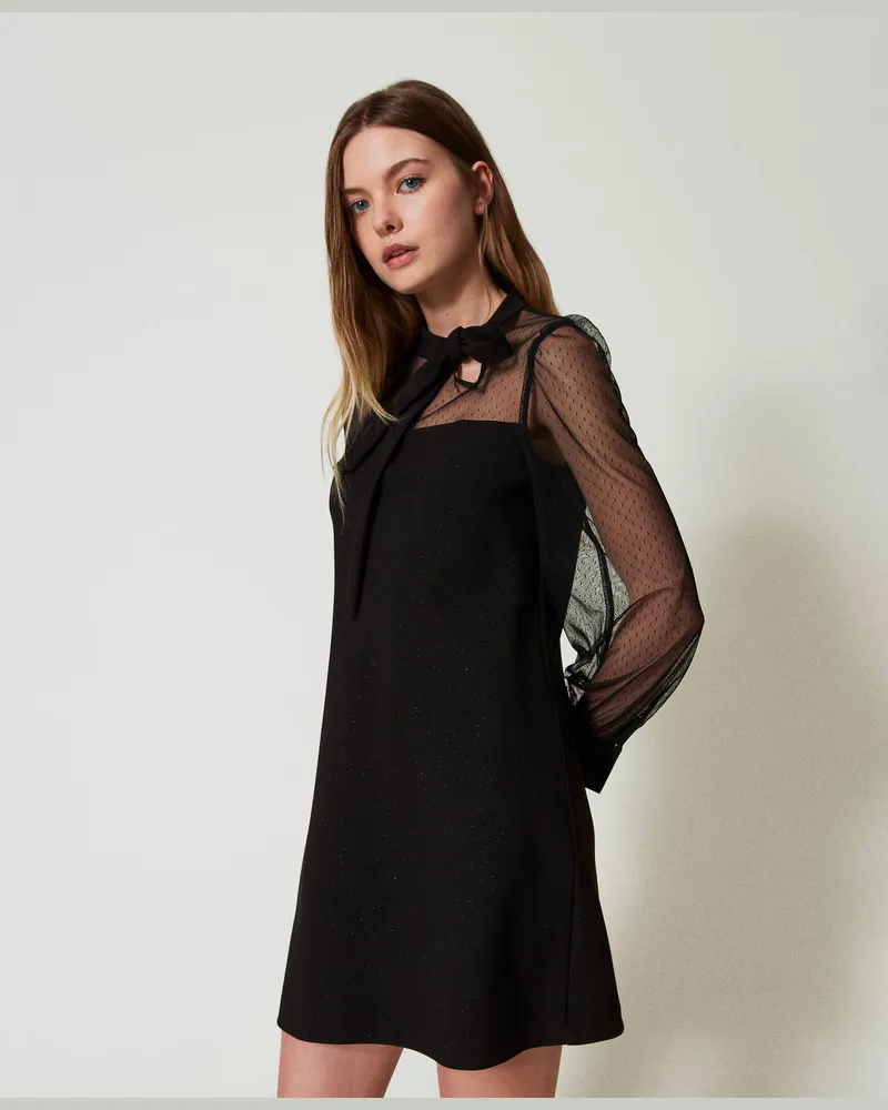 Actitude by Twinset Kleider - Kurzes Kleid mit Plumetis-Tüll, Schwarz, Größe Schwarz