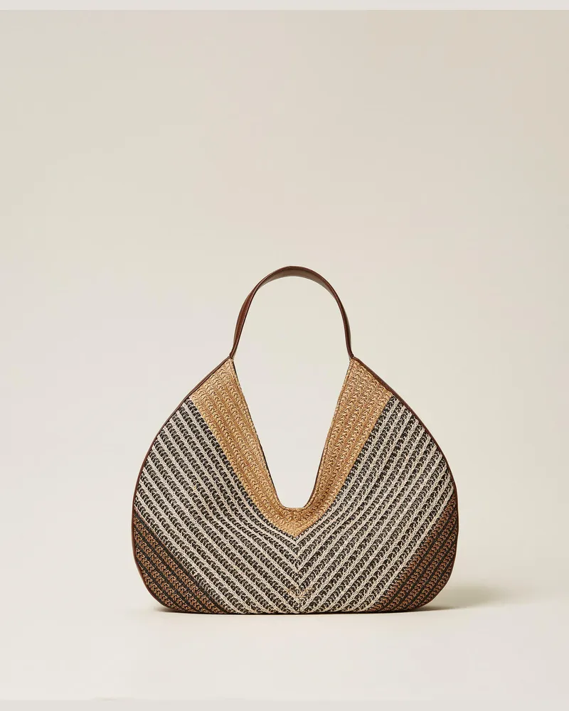 Twin-Set Hobo-Tasche im Jacquard-Dessin aus Raffia Multicolor