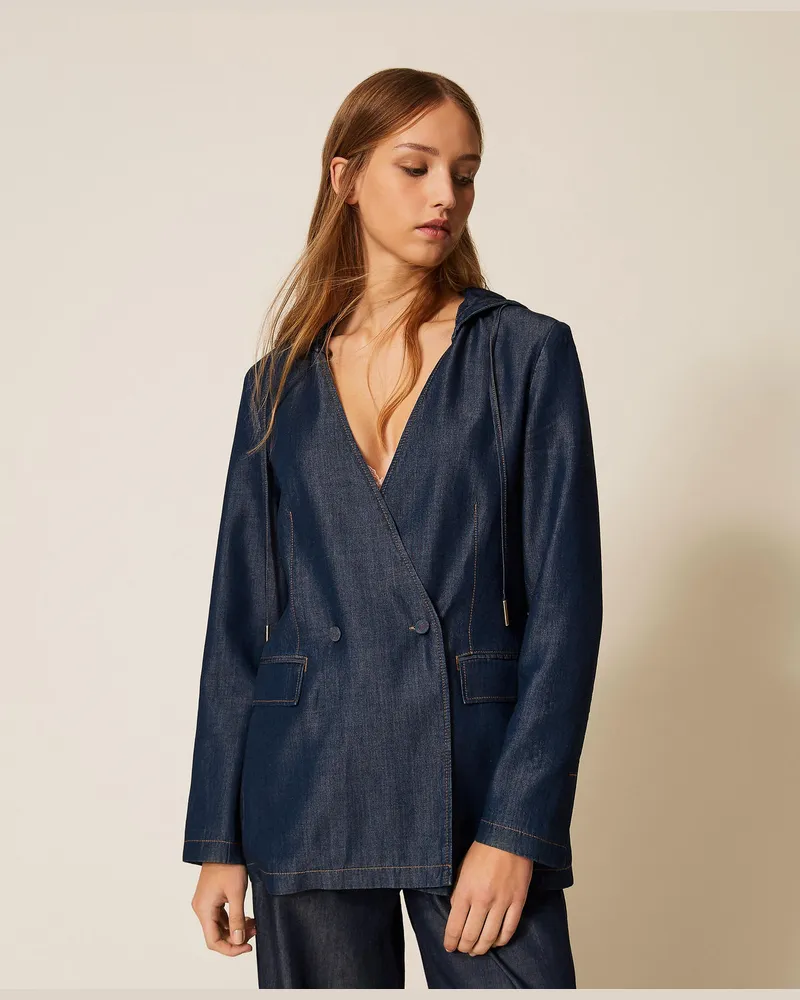 Twin-Set Jacken und Outerwear - Blazer aus Chambray, Dunkler Denim, Jeans, Größe Dunkler