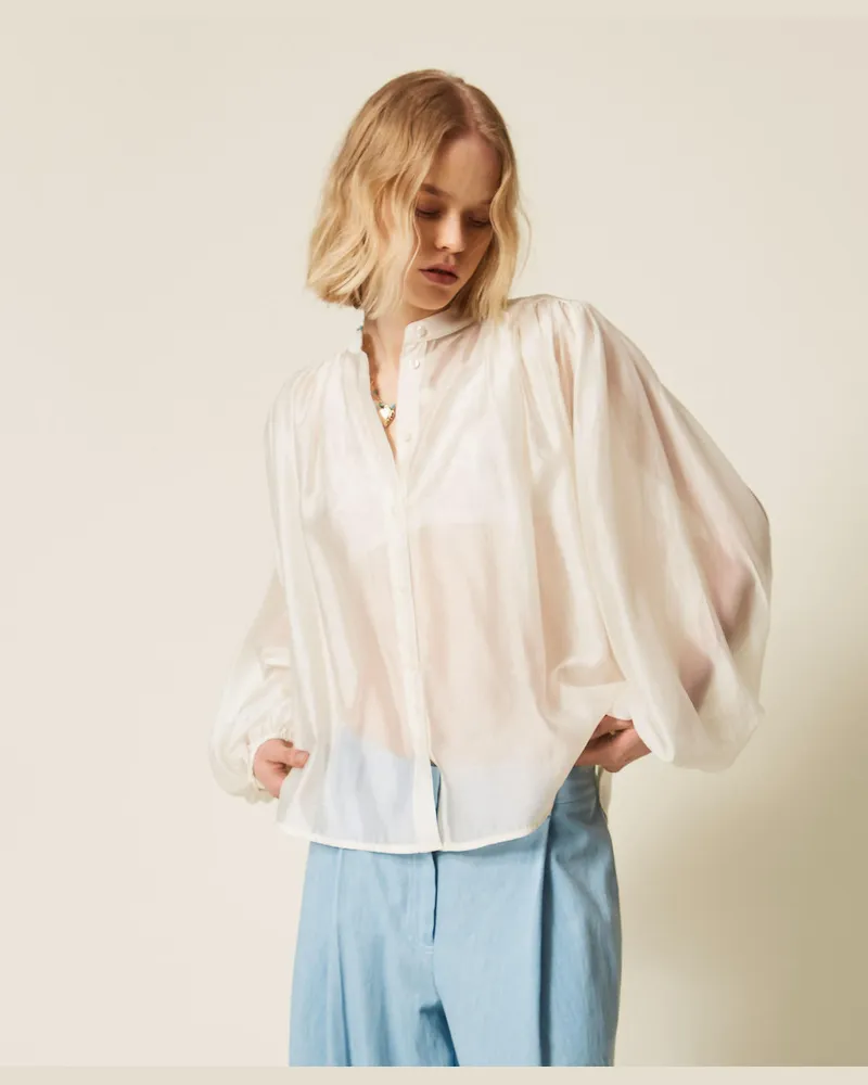 Twin-Set Hemden - Hemdbluse aus Voile mit Kräuselung, Weiß Schnee, Größe Weiß