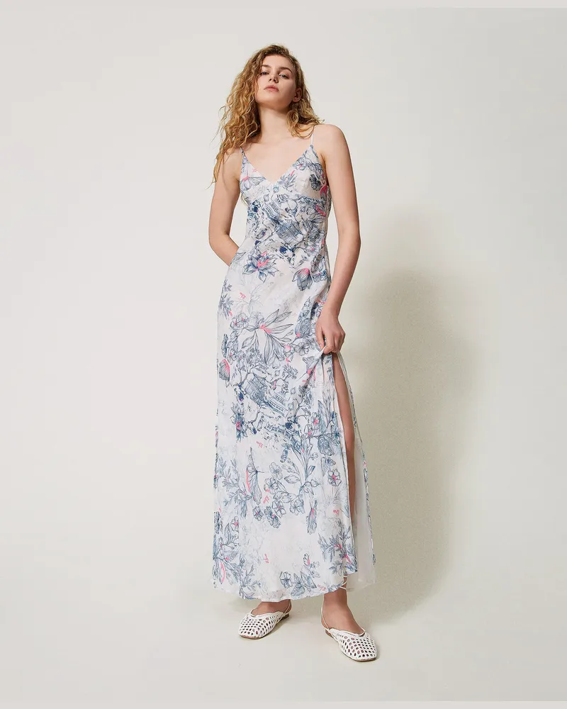 Actitude by Twinset Kleider - MYFO Maxikleid aus Organza, Japanese Toile De Jouy, Mit Blumen, Größe Japanese