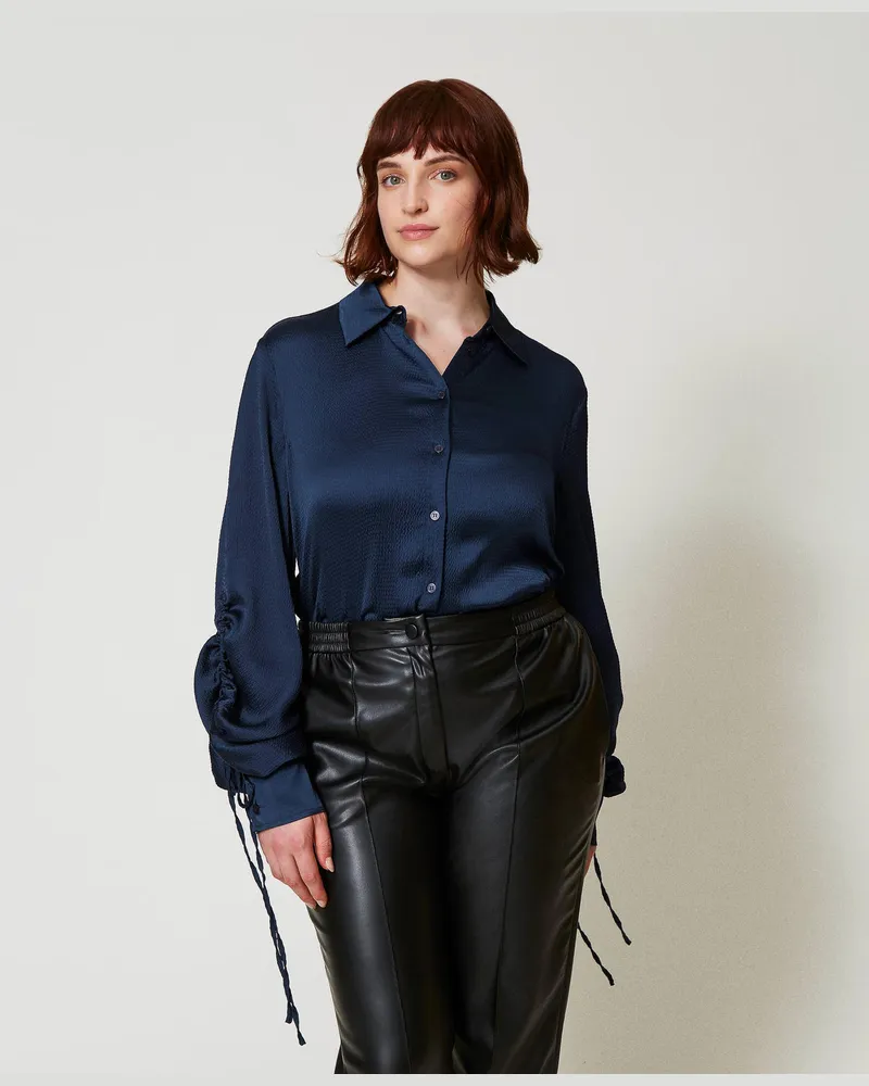 Twin-Set Hemden - Hemd aus texturiertem Satin mit Cut-outs, Indigo, Größe Indigo