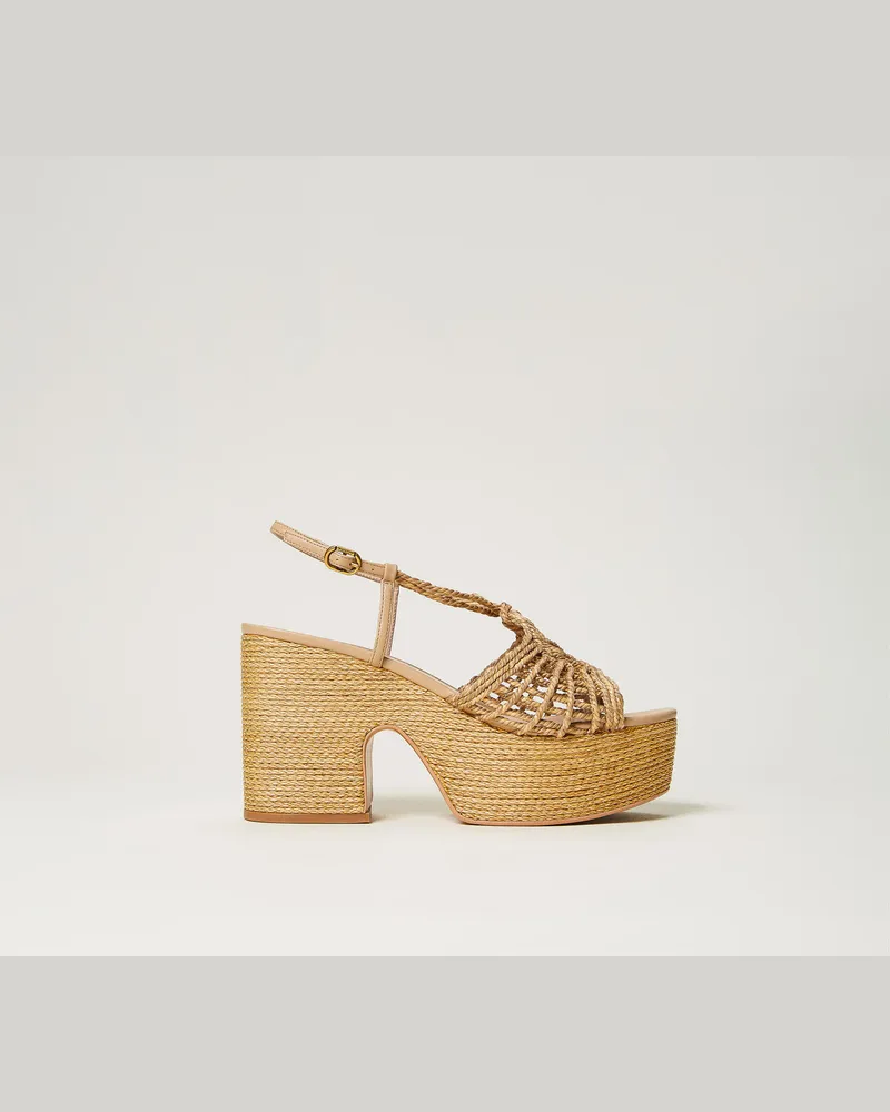 Twin-Set Schuhe - Plateausandalette mit Flechtmotiv, Natur Weiß, Größe Natur