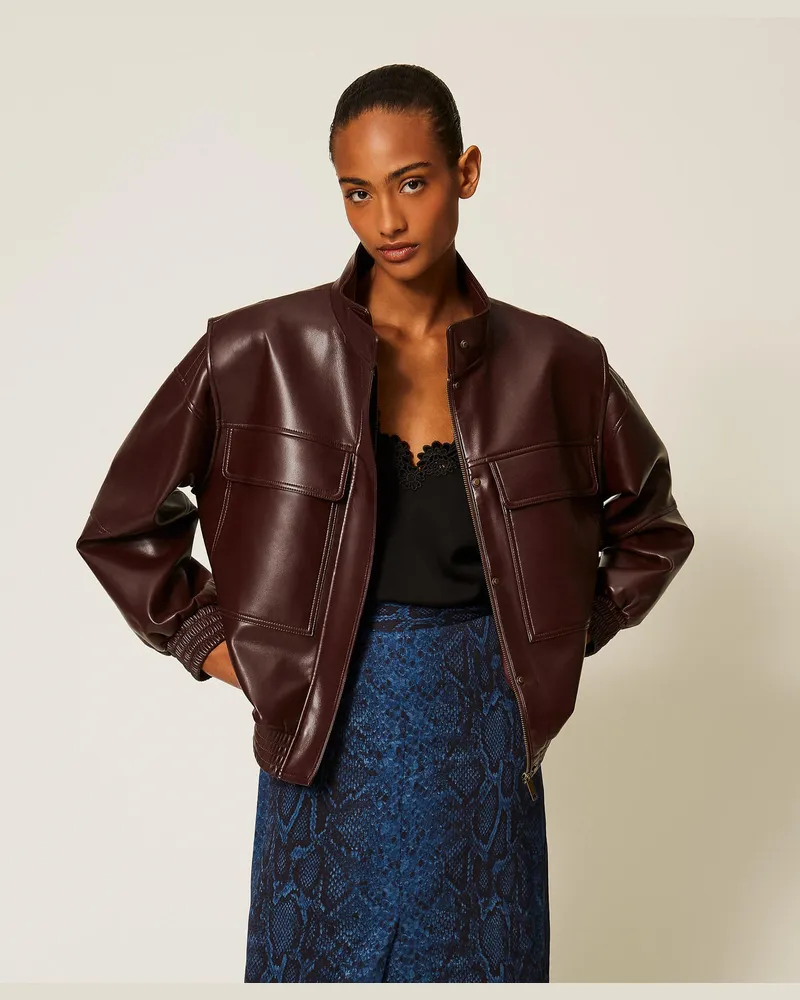 Twin-Set Bomberjacke in Lederoptik mit Taschen Dark