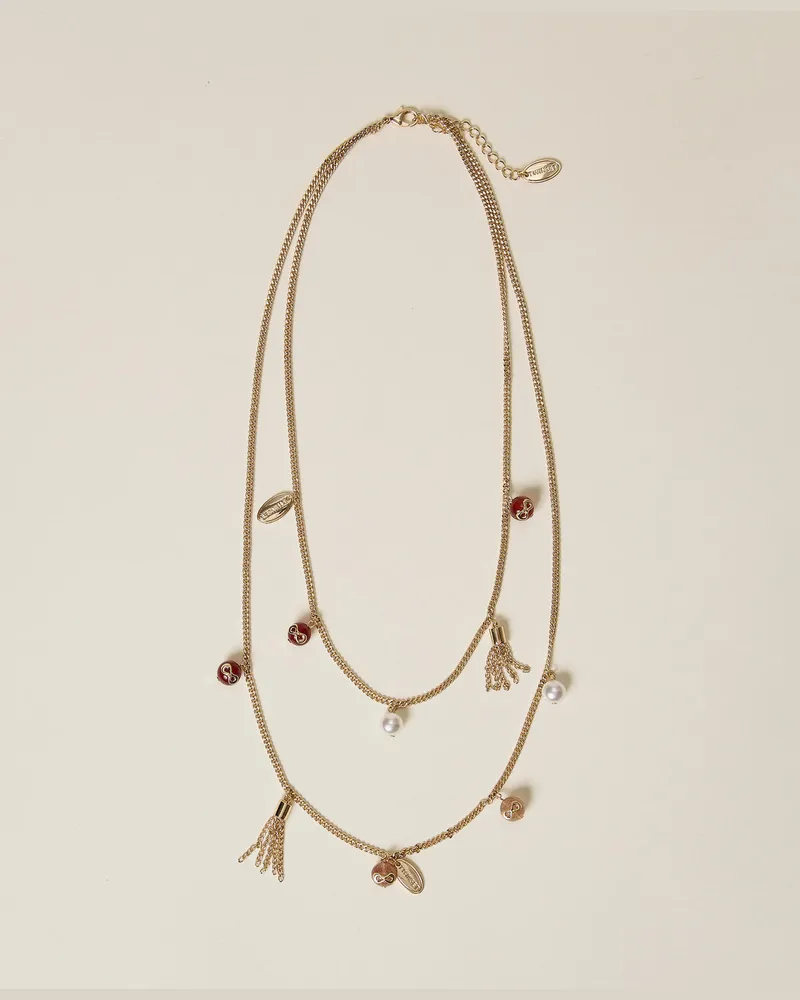 Twin-Set Accessoires - Halskette mit Anhängern und farbigen Schmucksteinen, Zweifarbig „Indian Red"/Kaschmir Rose, Einheitsgröße Zweifarbig