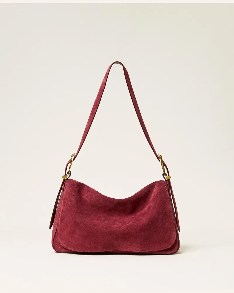Twin-Set Liliane Tasche aus Veloursleder mit Schnallen Bordeaux
