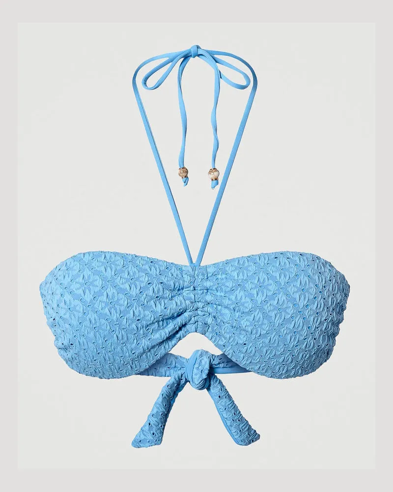 Twin-Set Bademode - Bandeau-Bikinitop mit Lochstickereien, Kornblumen Blau, Größe: 3-B 