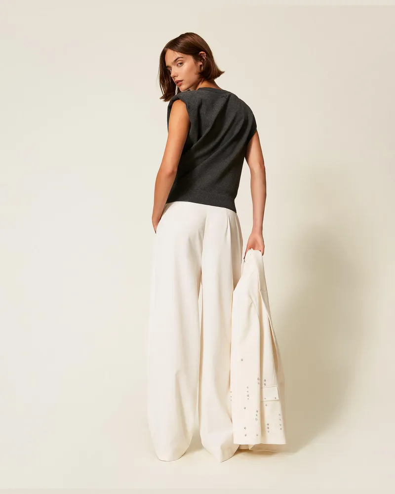Actitude by Twinset Hosen - Palazzohose mit Abnähern, Weiß Schnee, Größe Weiß