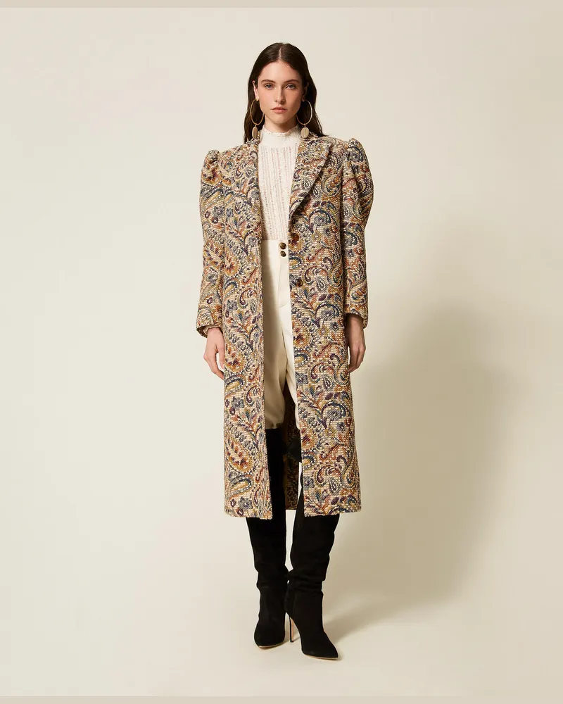 Twin-Set Jacken und Outerwear - Jacquardmantel mit Kaschmirmuster, Jacquard Cachemire Multicolor, Größe Jacquard
