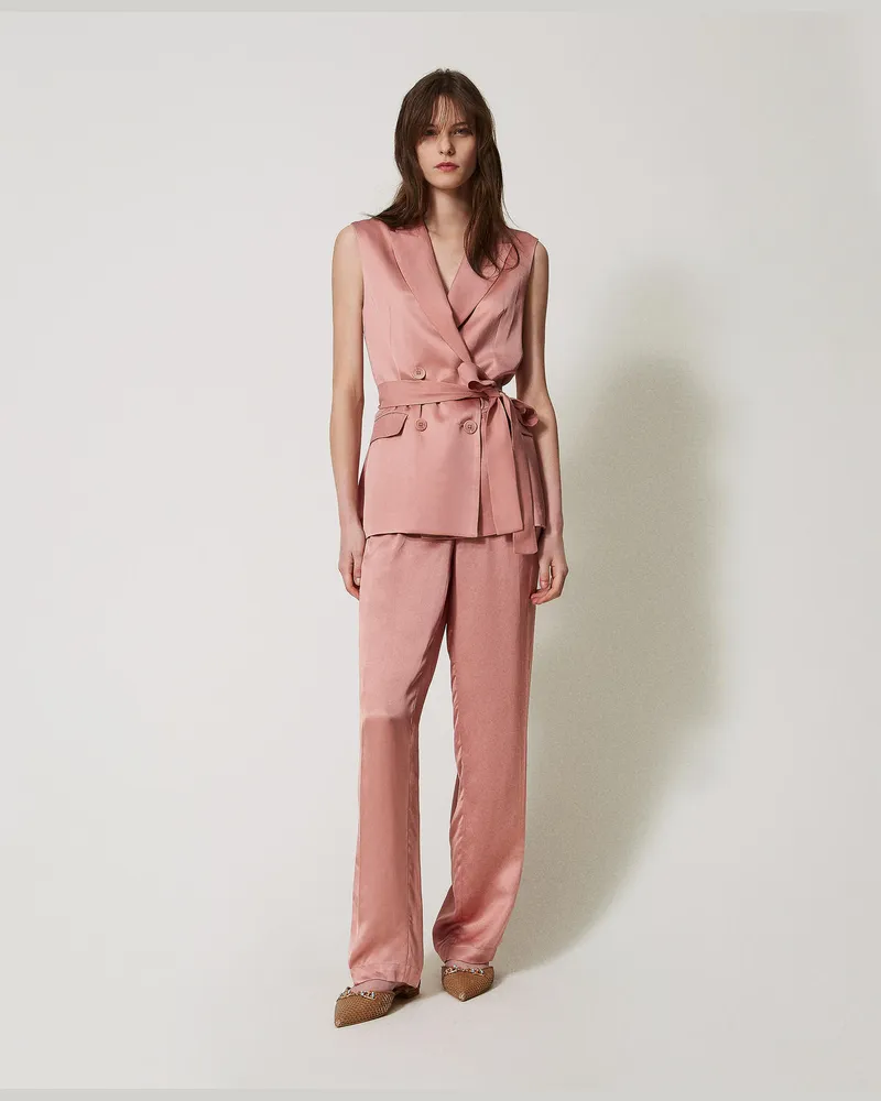 Twin-Set Hosen - Hose aus Envers-Satin, Dusty Coral, Größe Dusty
