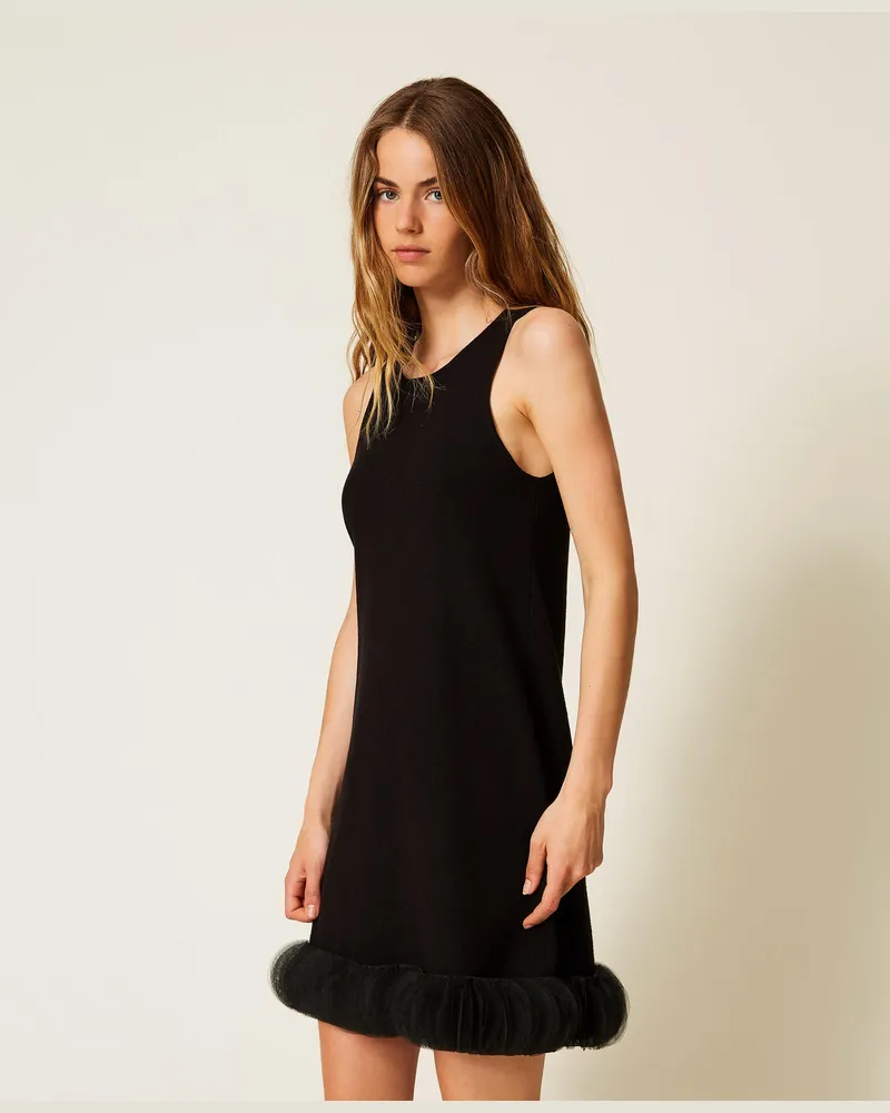 Actitude by Twinset Kleider - Kurzes Kleid aus Gestrick und Organza, Schwarz, Größe Schwarz