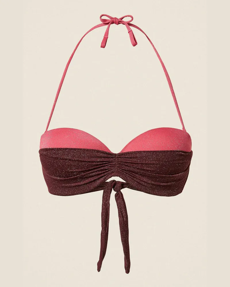 Twin-Set Bademode - Zweifarbiges Bandeau-Bikinitop mit Lurex, Zweifarbig „Winetasting"-Violett/Fuchsia Cyclamen, Größe Zweifarbig