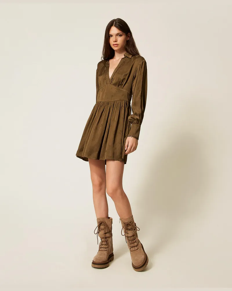 Twin-Set Kleider - Minikleid aus Jacquard-Satin, Buchengrün, Größe Buchengrün