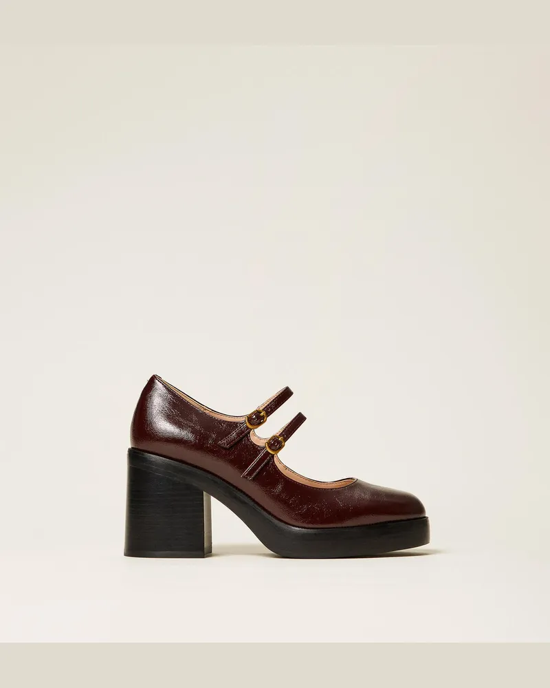 Twin-Set Schuhe - Spangenpumps mit Riemchen, Burgunderrot, Größe Burgunderrot