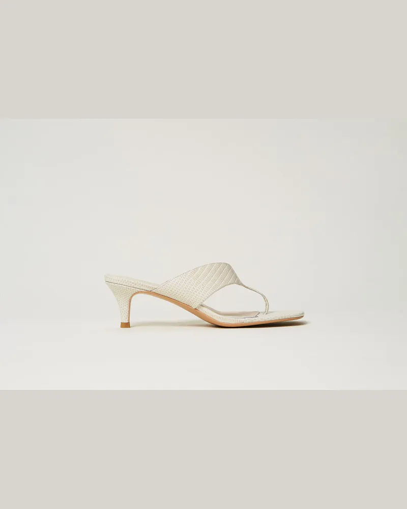 Twin-Set Schuhe - Sandalette aus Leder mit Zehentrenner, "Tejus"-Sandfarben, Animal, Größe Tejus-sandfarben