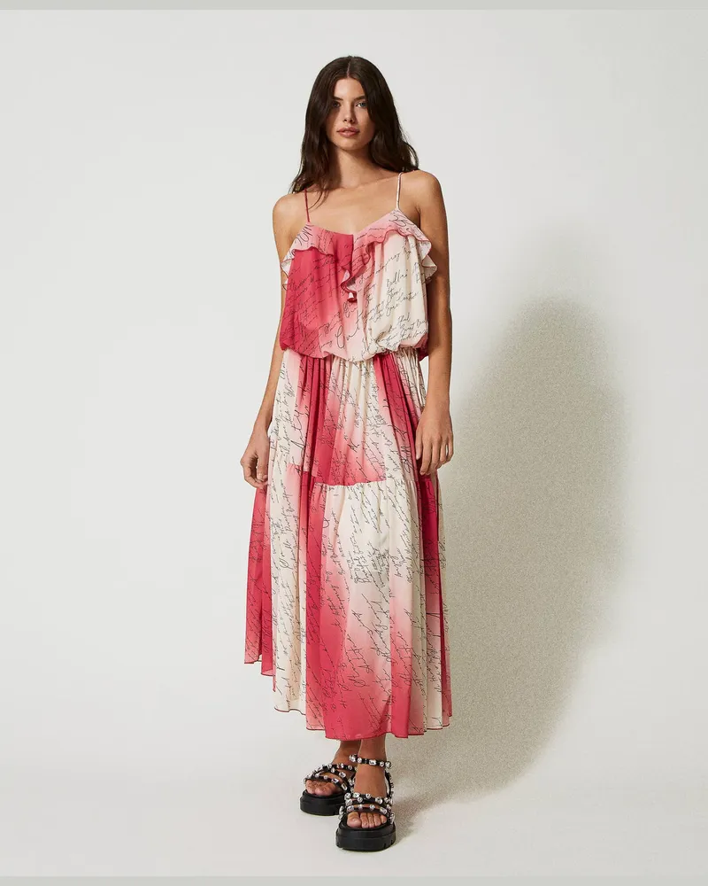 Actitude by Twinset Kleider - Maxikleid aus bedrucktem Chiffon, Print Poems, Größe Print