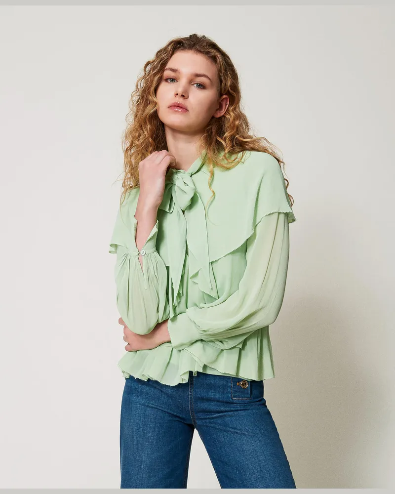 Twin-Set Blusen - Bluse aus Georgette mit Volants, Mint, Größe Mint