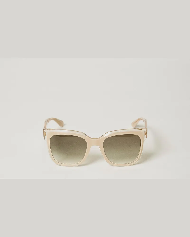 Twin-Set Geometrische Sonnenbrille, Damen, Crystal White / Brown / Beige Parts Crystal