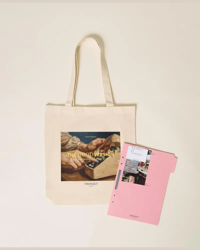 Twin-Set Shopper aus Twill mit Aufdruck A PHONE CALL A