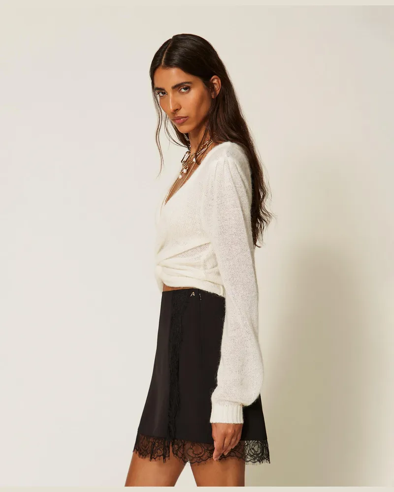 Actitude by Twinset Minirock aus Crêpe mit Spitze Schwarz