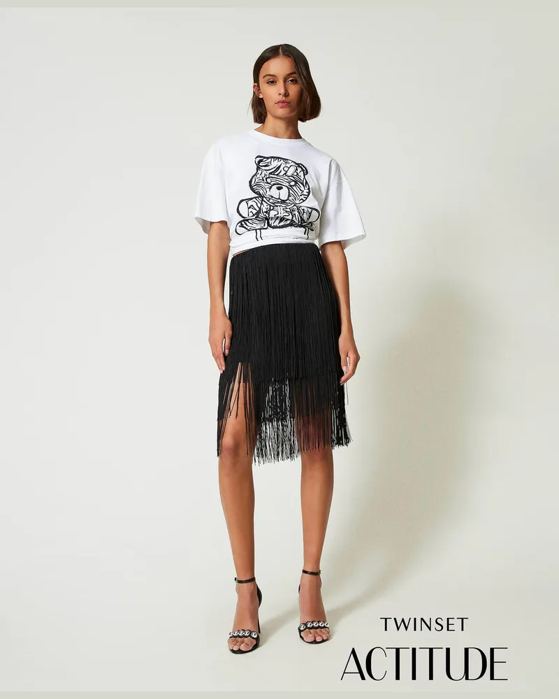 Twin-Set Röcke - MYFO Minirock mit Fransen, Schwarz, Größe: XXS 