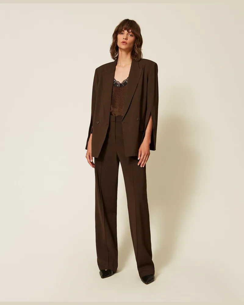 Twin-Set Gerade Hose aus Twill mit Taschen Darkness