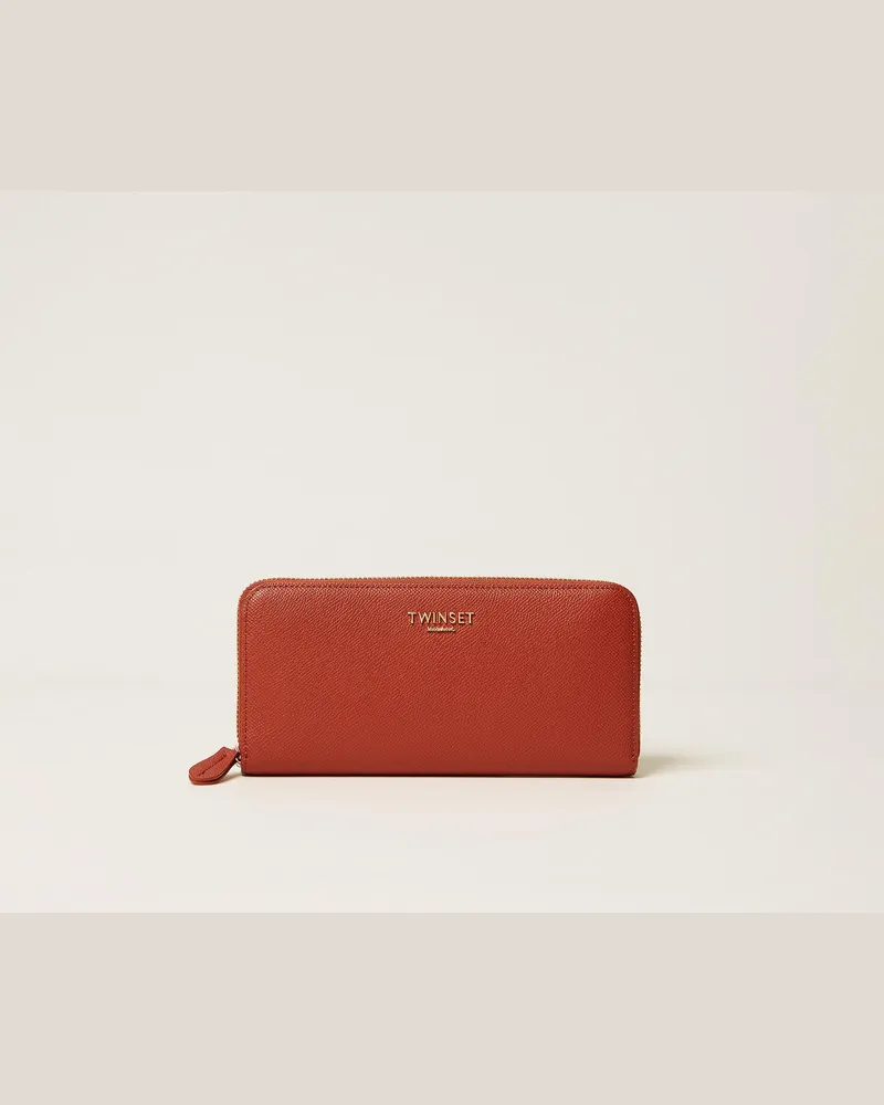 Twin-Set Accessoires - Geldbörse mit Rundumreißverschluss und Logo, Ziegel, Einheitsgröße Ziegel