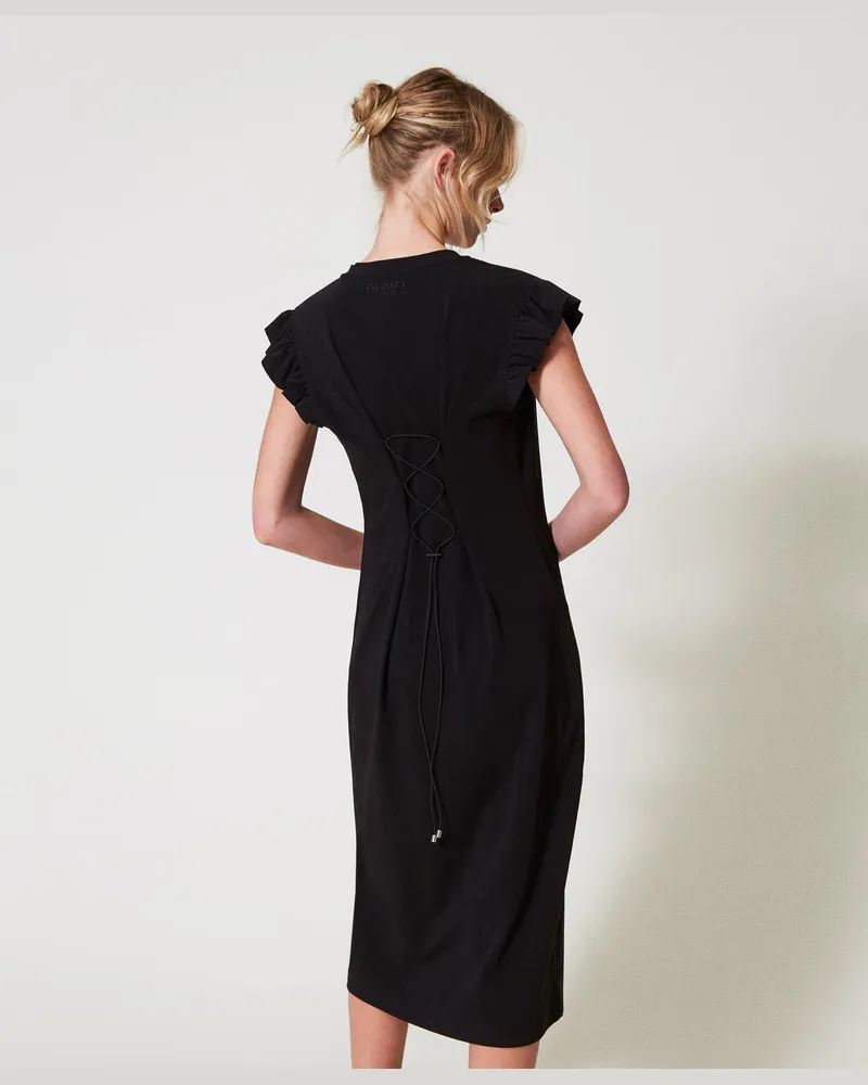 Actitude by Twinset Kleider - Midikleid mit überkreuztem Kordelzug, Schwarz, Baumwolle, Größe Schwarz