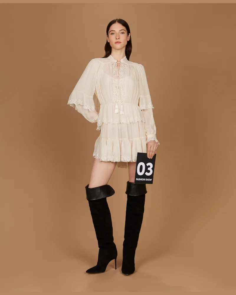 Twin-Set Kurzes Kleid aus Georgette mit Stickerei, Damen, Perlmutt Perlmutt