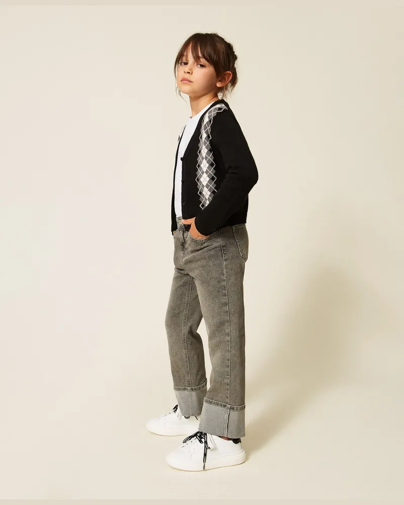 Twin-Set Gerade Jeans mit Aufschlag, Damen, Denim-Grau Denim-grau