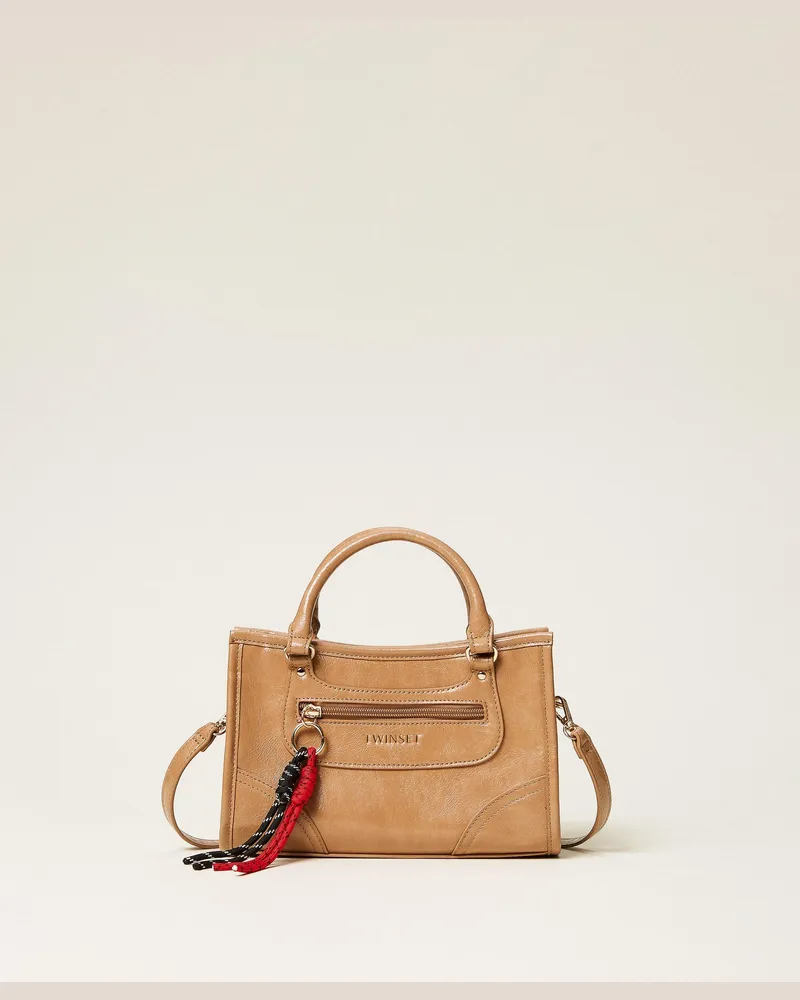 Twin-Set Bowling-Bag mit Charms, Damen, Eiskaffeebraun Eiskaffeebraun