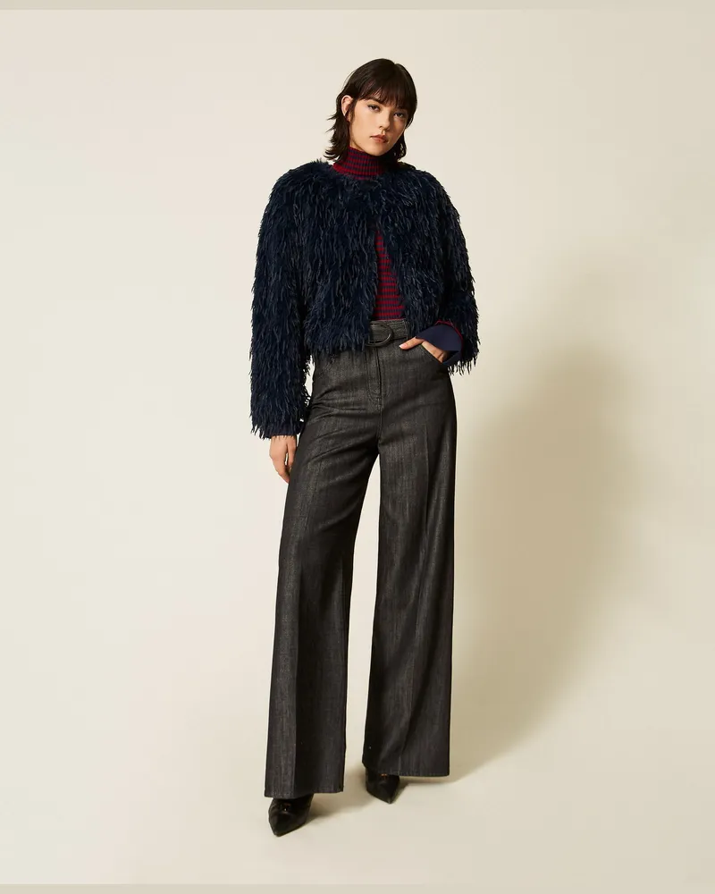 Twin-Set Wide-Leg-Jeans mit Gürtel, Damen, Denimschwarz Denimschwarz
