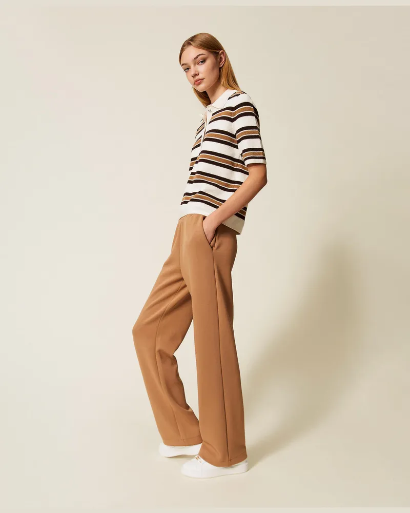 Twin-Set Hosen - Hose aus Scuba, Zweifarbig Camel / Off White, Größe Zweifarbig