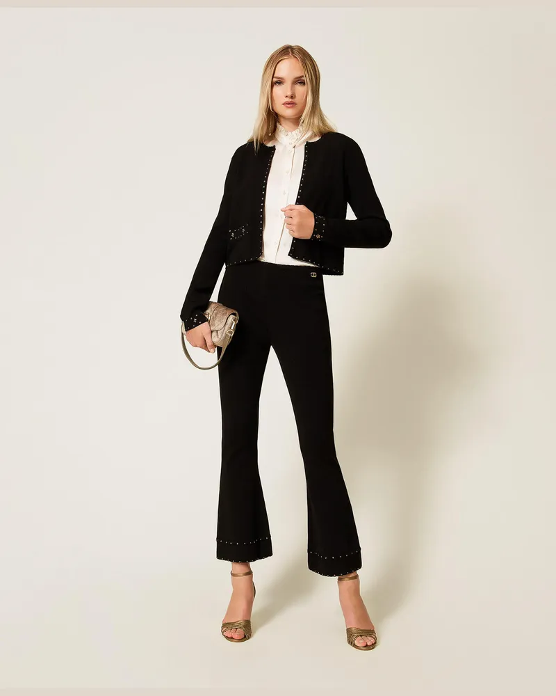 Twin-Set Cardigans - Strickjacke mit Strass, Schwarz, Größe Schwarz
