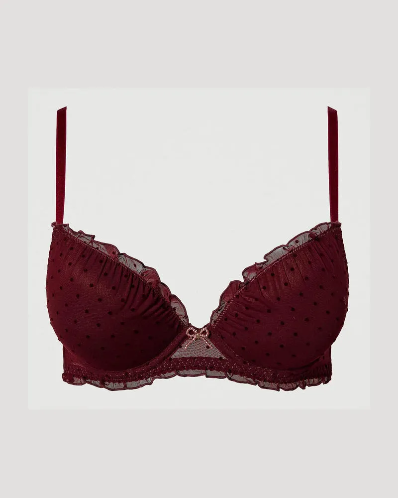 Twin-Set Unterwäsche - Push-up-BH aus Plumetis-Tüll, „Ruby Wine"-Violett, Größe: 3-D 