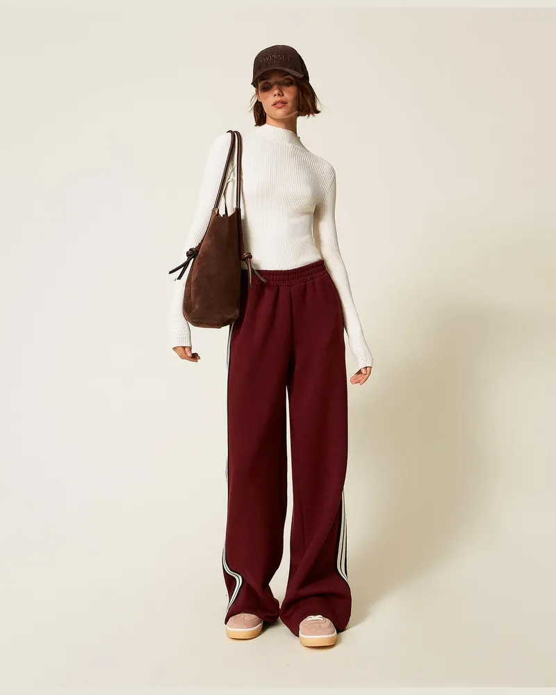Twin-Set Hosen - Weite Hose aus Scuba-Gewebe, Red Wine, Größe Red