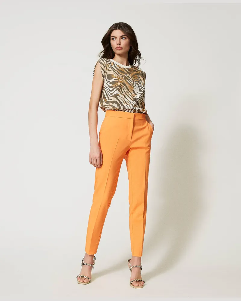 Actitude by Twinset Hosen - Zigarettenhose aus technischem Gewebe, „Orange Tiger", Größe „orange