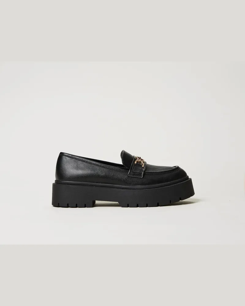 Twin-Set Schuhe - Mokassin mit „Oval T"-Ziertrense, Schwarz, Größe Schwarz