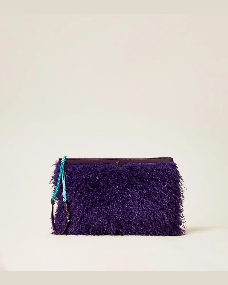 Actitude by Twinset Taschen - Pochette MYFO aus Kunstpelz, Royal Violet, Pelzimitat, Einheitsgröße 
