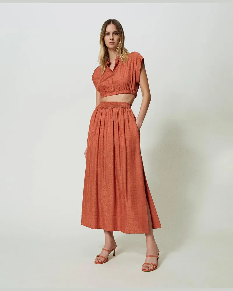 Twin-Set Röcke - Maxirock aus Jacquard mit Oval Ts, „Canyon Sunset"-Orange, Größe: 48 