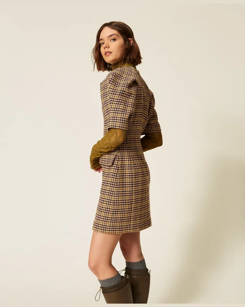Twin-Set Kurzes Jacquard-Kleid mit Hahnentrittmuster Hahnentrittmuster