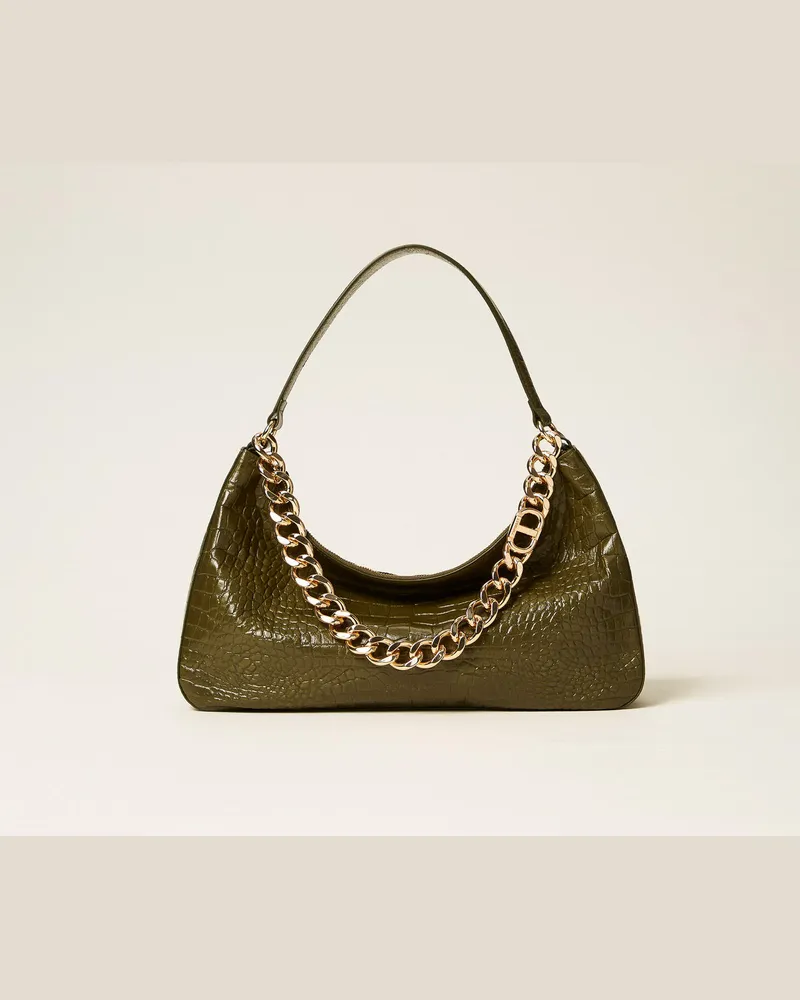 Twin-Set Taschen - Tasche „Liliane" aus Leder mit Krokoprägung, Buchengrün, Einheitsgröße Buchengrün