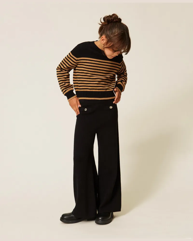 Twin-Set Strickhose mit Knöpfen, Damen, Schwarz Schwarz