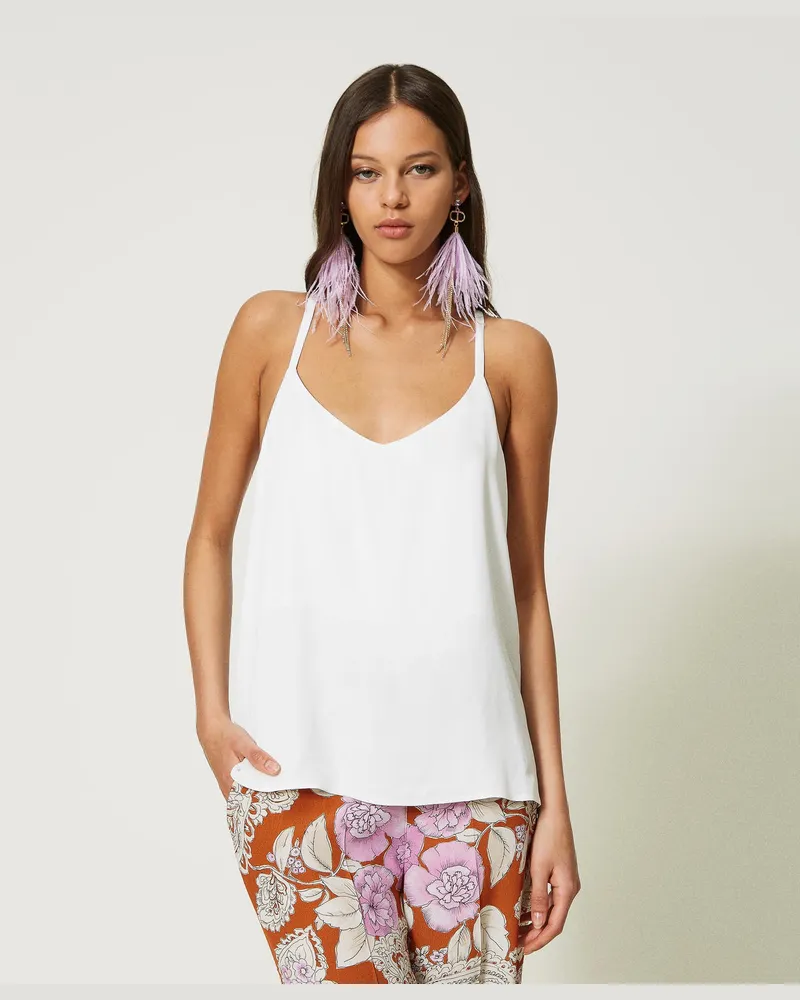 Twin-Set Tops - Top aus Satin, Weiß Schnee, Größe Weiß