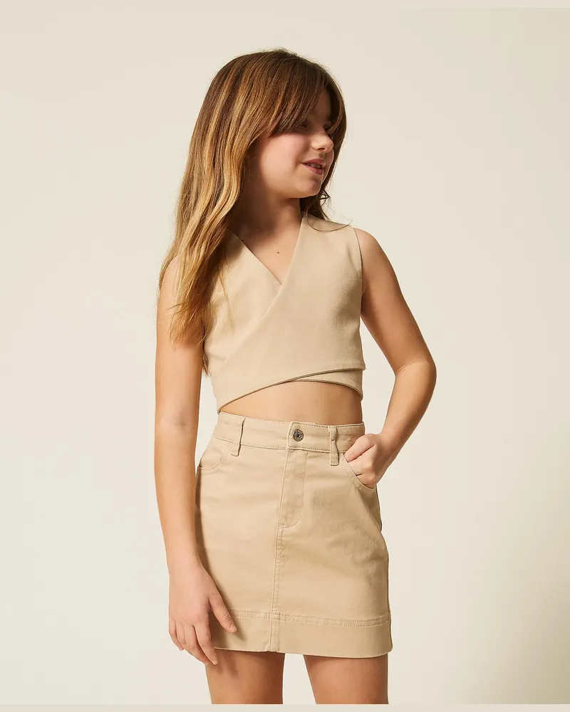 Twin-Set Röcke - Minirock aus Bull-Denim, Safaribeige, Baumwolle, Größe Safaribeige